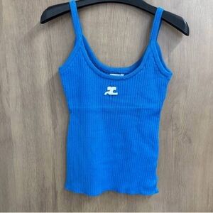 Blue Ribbed Tank Cami with Contrast Logo